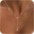 Gold Necklace for Women Trendy Lariat Y Necklace Dainty 14k Gold Plated/Silver Long Necklaces for Women Layered Beaded Drop Necklaces Simple Y-Shaped Chain Jewelry Gifts