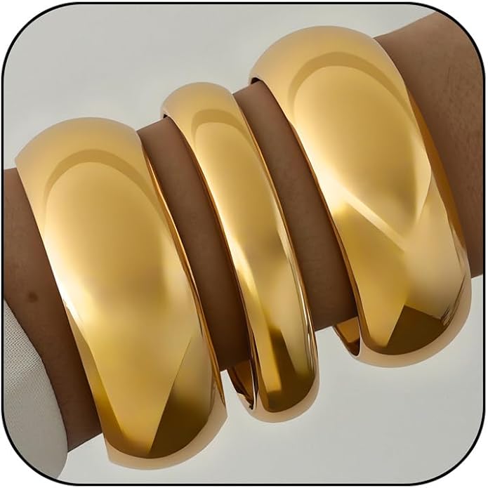 3Pcs Chunky Gold Bangles Bracelets for Women, Spring Hinged Big Stackable Bangles Set, Trendy Cuff Bracelet Stack Fashion Jewelry Gifts