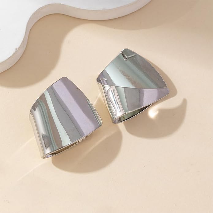 Gold Abstract Statement Earrings for Women Chunky Square High Polished Geometric Dangle Earring Trendy Large Costume Outfit Jewelry Exaggerated Accessories