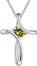 Cross Necklace for Women, 925 Sterling Silver Birthstone Necklace for Women with Diamond Sideways Cross Necklaces Birthstone Jewelry Birthday Gifts for Womens
