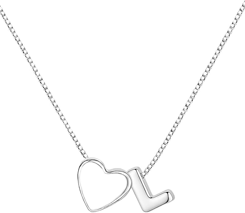 JKK Valentines Day Gifts for Her, 925 Sterling Silver Letter A-Z Heart Necklace Silver Jewelry Trendy Stuff Birthday Valentine's Day Gifts for Women Mom Her