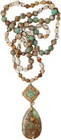 Yomisa Boho Necklaces for Women Men Long,33/34/35 Inch Natural Turquoise Tiger Eye Beaded Stone Pendant Necklaces for Women Trendy,Handmade Bohemian Western Bead Necklace Fashion Charm Jewelry Gift