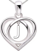 ALOV Jewelry Sterling Silver Initial Letter Alphabet Love Heart Cubic Zirconia Pendant Necklace