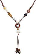 Boho Style Colorful Ceramic Bead Strand Necklace Adjustable Bohemian Jewelry Gift for Women, Fashion Clothing Matching Necklace