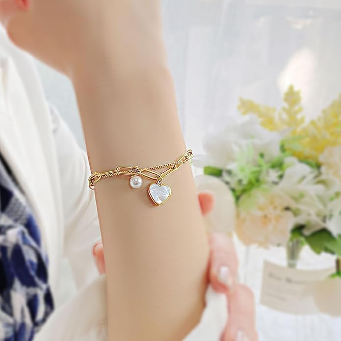 Emibele Heart Charm Bracelet for Women, Bible Verse Bracelet Stainless Steel 18K Gold Plated Bracelet Love Pendant Link Chain OT Clasp, Birthday Christmas Jewelry Gift for Mother Her