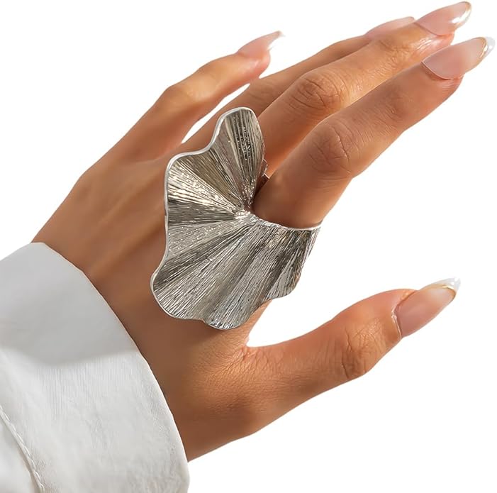 Chunky Gold Geometric Flower Knuckle Ring for Women Vintage Ginkgo Leaf Fan Shaped Finger Rings Boho Large Statement Jewelry Floral Petal Accessories