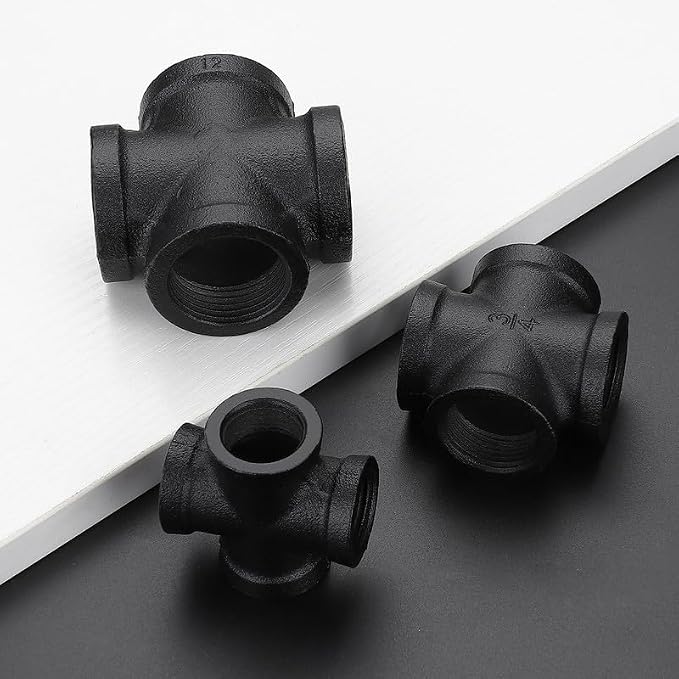1/2" Black Pipe Fittings 4-Way Cross Fitting Home Expert 4 Pack | Malleable - Image 2