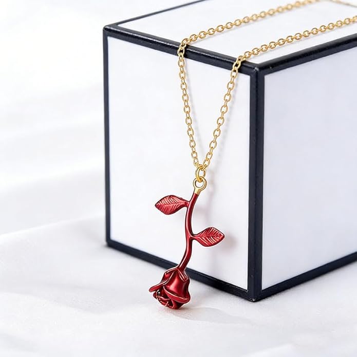 ONLYJUMP Rose Alloy Necklace for Women Heart Pendant Copper Zircon Light Luxury Fashion Jewelry Dainty Romantic Statement Necklace for Daily Wear Ideal Valentine's Day Anniversary Birthday Gift