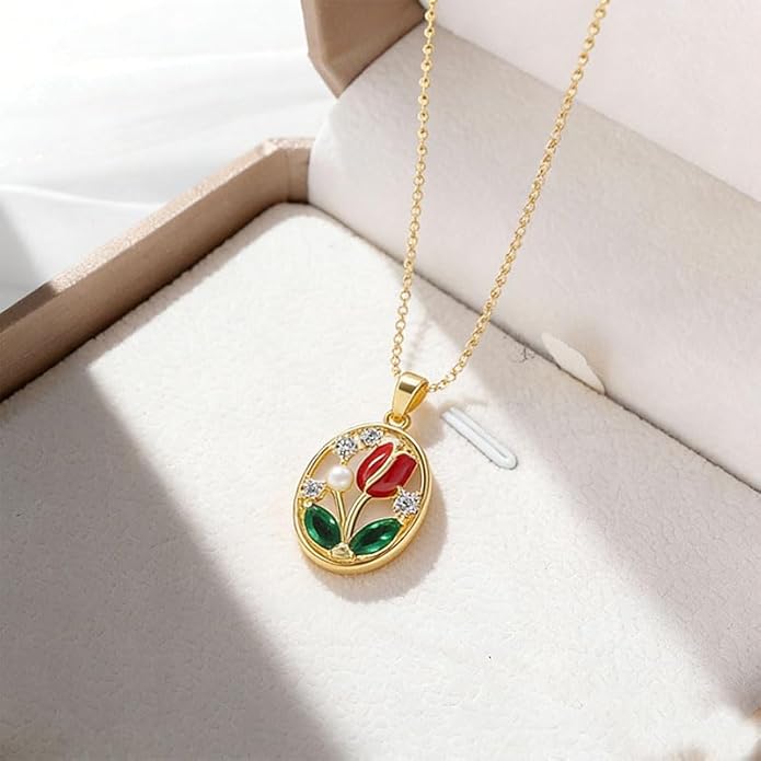 ONLYJUMP Rose Alloy Necklace for Women Heart Pendant Copper Zircon Light Luxury Fashion Jewelry Dainty Romantic Statement Necklace for Daily Wear Ideal Valentine's Day Anniversary Birthday Gift