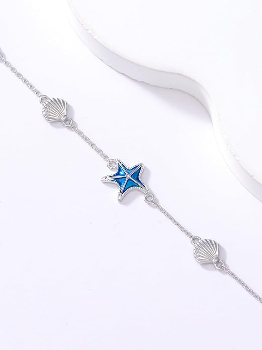 WINNICACA 925 Sterling Silver Anklets for Women Adjustable Beaded Butterfly Opal Anklet Bracelet Foot Chains Jewelry Gifts for Women Beach Birthday Christmas Gift