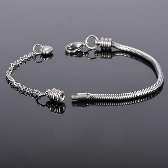TGLS European Women Charms Stainless Steel Chain Bracelet 10" Fits Standard Charms Bead