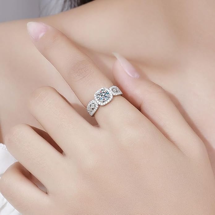 S925 Sterling Silver Adjustable Engagement Ring -1 Carat Natural Diamond Rings for Women in D-color VVS1 Clarity| Ideal for Wedding