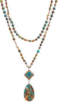 Yomisa Boho Necklaces for Women Men Long,33/34/35 Inch Natural Turquoise Tiger Eye Beaded Stone Pendant Necklaces for Women Trendy,Handmade Bohemian Western Bead Necklace Fashion Charm Jewelry Gift