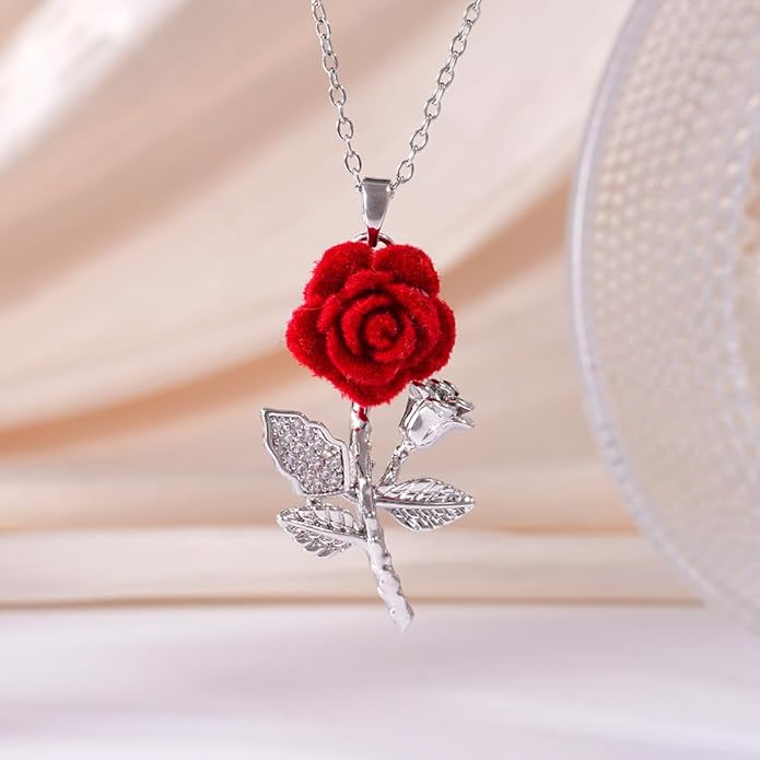 ONLYJUMP Rose Alloy Necklace for Women Heart Pendant Copper Zircon Light Luxury Fashion Jewelry Dainty Romantic Statement Necklace for Daily Wear Ideal Valentine's Day Anniversary Birthday Gift