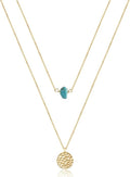 Turandoss Dainty Layered Choker Necklace, Handmade Y Pendant Necklace Multilayer Bar Disc Necklace Adjustable Layering Choker Necklaces for Women