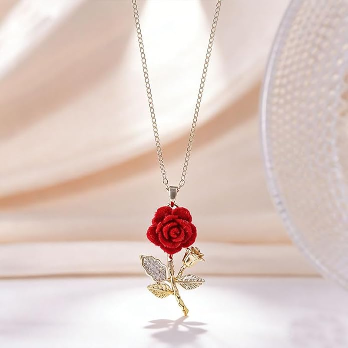 ONLYJUMP Rose Alloy Necklace for Women Heart Pendant Copper Zircon Light Luxury Fashion Jewelry Dainty Romantic Statement Necklace for Daily Wear Ideal Valentine's Day Anniversary Birthday Gift