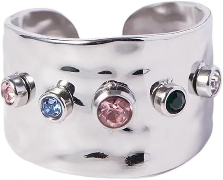 18K Gold Plated Wide Rings,Zirconia Stainless Steel Adjustable Rings for Women,Fashion Jewelry for Women