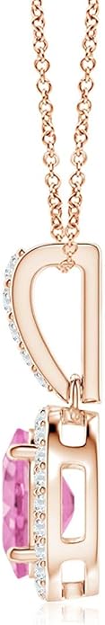 Angara Natural Pink Sapphire Pendant for Women | Vintage Style Oval Pink Sapphire Halo Pendant in 14K Solid Gold/Platinum With 18" Chain | Birthday, Anniversary, Gemstone Jewelry Gift