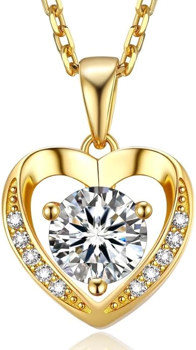 MomentWish Heart Necklace for Women Moissanite, Simulated Diamond, 925 Sterling Silver