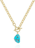 Zeffy 14K Gold/Silver Plated Chunky Thick Chain Toggle Clasp Necklace Dainty Baroque Pearl/Heart/Cross/Turquoise Pendant Necklace
