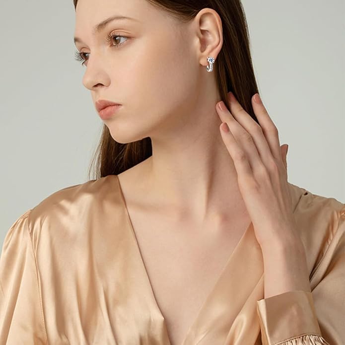 U-Shaped 1ct D-color Diamond Hoop Earrings Latch Back for Women in Sterling Silver, Timeless Wedding or Anniversary