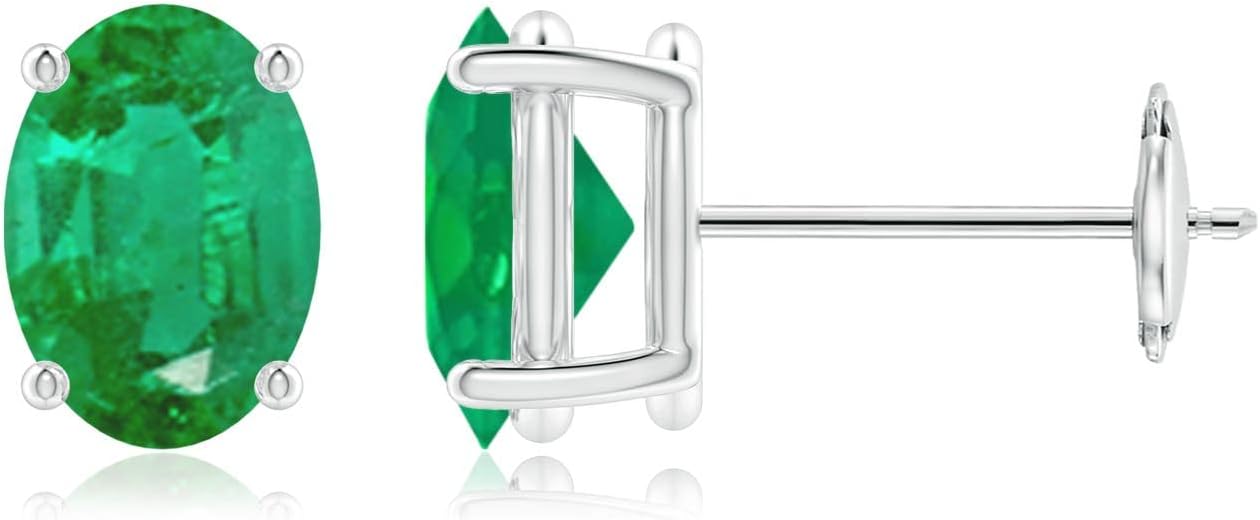 ANGARA Natural Emerald Earrings for Women | Oval Shape Emerald Classic Earrings in 14K Solid Gold/Platinum | May Birthday, Anniversary, Gemstone Jewellery Gift