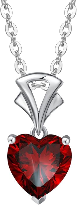Agvana Valentines Day Gifts 14K White Gold Gemstone Pendant with Sterling Silver Chain 8mm Heart Birthstone Necklace for Women Fine Jewelry Anniversary Birthday Gifts for Women Mom Wife Girlfriend Her