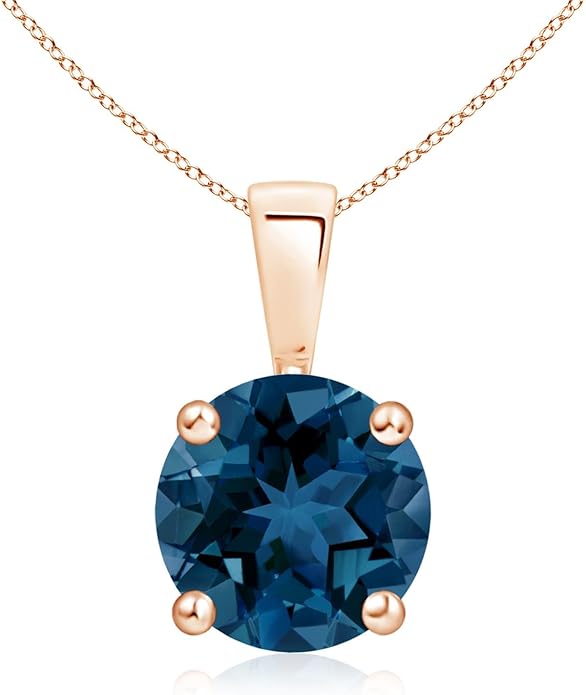 Angara Natural Blue Topaz Solitaire Pendant for Women | Classic Prong-Set Round Blue Topaz Pendant in 14K Solid Gold/Silver/Platinum With 18" Chain | December Birthday, Gemstone Jewelry Gift