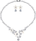 14K Gold & Freshwater Pearl Jewelry Set, Natural Crystal Necklace & Pearl Dangle Earrings, Luxury Bridal/Wedding Fashion Accessory