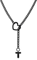 Black Heart Slip Chain Initial Necklaces for Women,Stainless Steel O-Ring Adjustable Lariat Heart Y-Necklace,Punk Gothic Cuban Collar Choker Necklace for women