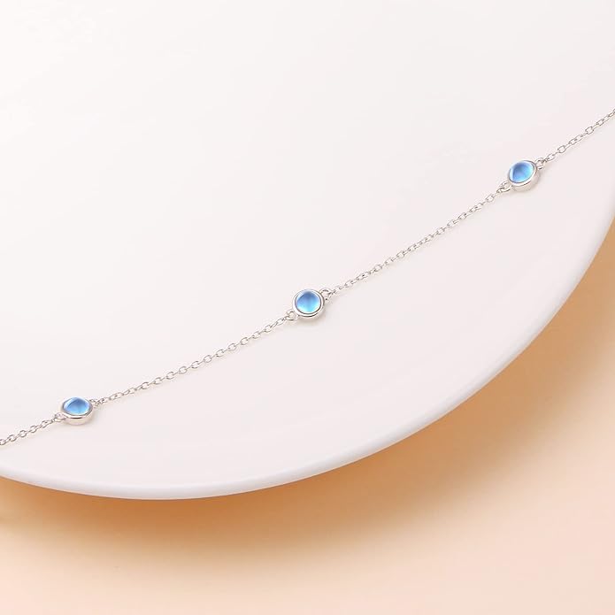 FLYOW S925 Sterling Silver Dainty Butterfly/Moonstone/Turquoise/Agate/Circle Choker Necklace Short Dainty Layered Pendant Necklace Jewelry for Women Girls