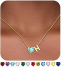 Valentines Day Gifts for Her- Heart Birthstone Initial Necklace for Women Girls,14K Gold Plated Heart Letter A-Z Necklace Birthday Trendy Jewelry Gifts for Women Girls Daughter