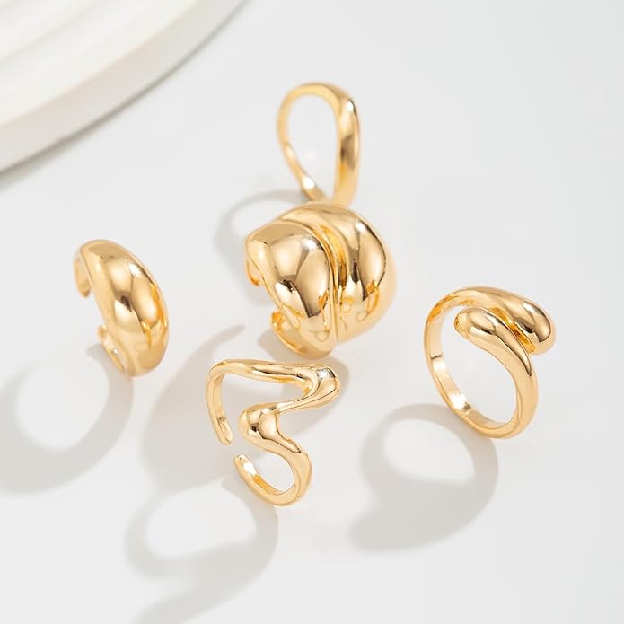 Sora Tuki Rings for Women Chunky Rings Set Adjustable Stackable Ring for Women Bold Thick Statement Ring Trendy Chunky Jewelry