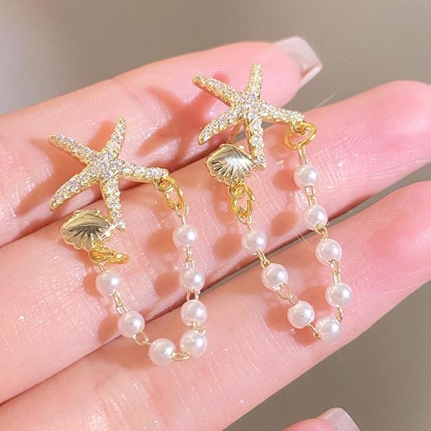 Starfish Earrings for Women Gold Sea Shell Earrings Summer Beach Vacation Outfits for Women