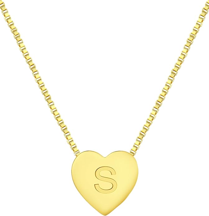 YL Initial Necklace 925 Sterling Silver Heart Letter Pendant A-Z Alphabet Cubic Zirconia Jewelry for Women