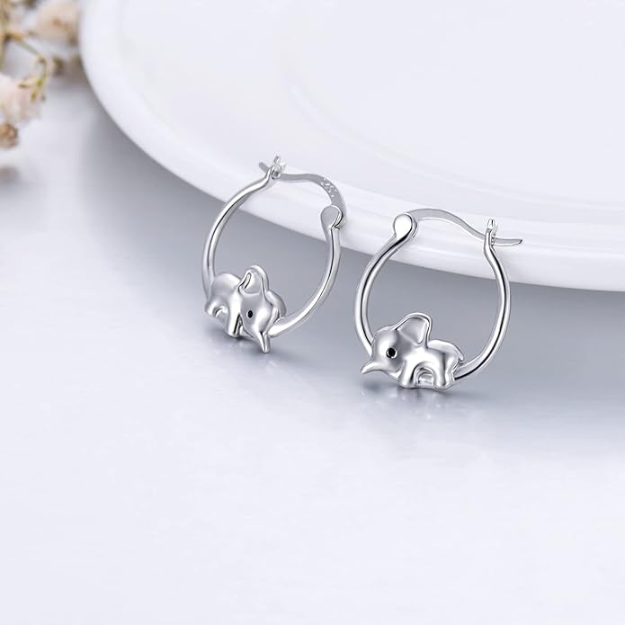 JUSTKIDSTOY Hypoallergenic Panda/Unicorn/Hummingbird/Dolphin Hoop Earrings for Women 925 Sterling Silver Animal Huggie Hoop Earrings Jewelry Gifts for Sensitive Ears