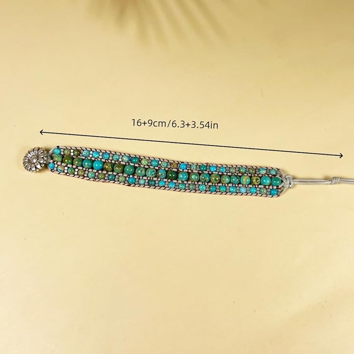 YGLINE Boho Handmade Natural Stone Bead 3 Row Wide Wrap Wrist Statment Bracelet Jewelry Collection