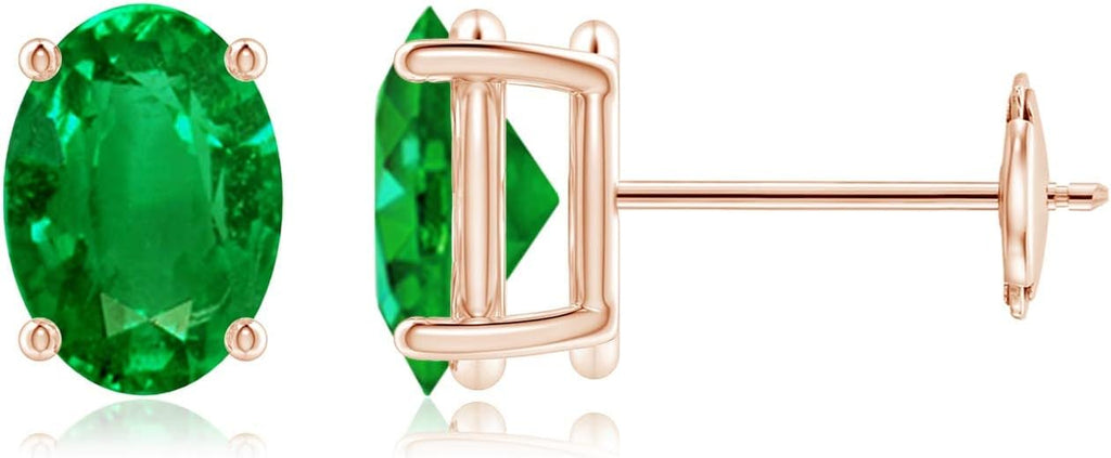 ANGARA Natural Emerald Earrings for Women | Oval Shape Emerald Classic Earrings in 14K Solid Gold/Platinum | May Birthday, Anniversary, Gemstone Jewellery Gift