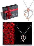 Iefil Valentines Day Gifts for Her - 925 Sterling Silver Rose Heart Initial Necklace, Anniversary Birthday Gifts for Women, Jewelry Gift for Her Wife Girlfriend