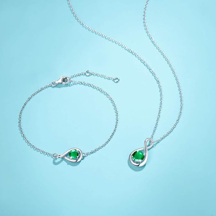 FANCIME Birthstone Necklaces for Women Fine Jewelry Sterling Silver Dainty Infinity Pendant Anniversary Birthday Christmas Gifts for Her Wife Mom Lady Daughter, Chain 16"+2" Extend