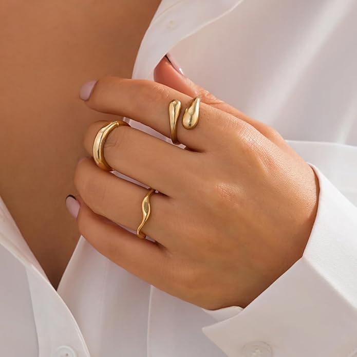 Sora Tuki Rings for Women Chunky Rings Set Adjustable Stackable Ring for Women Bold Thick Statement Ring Trendy Chunky Jewelry
