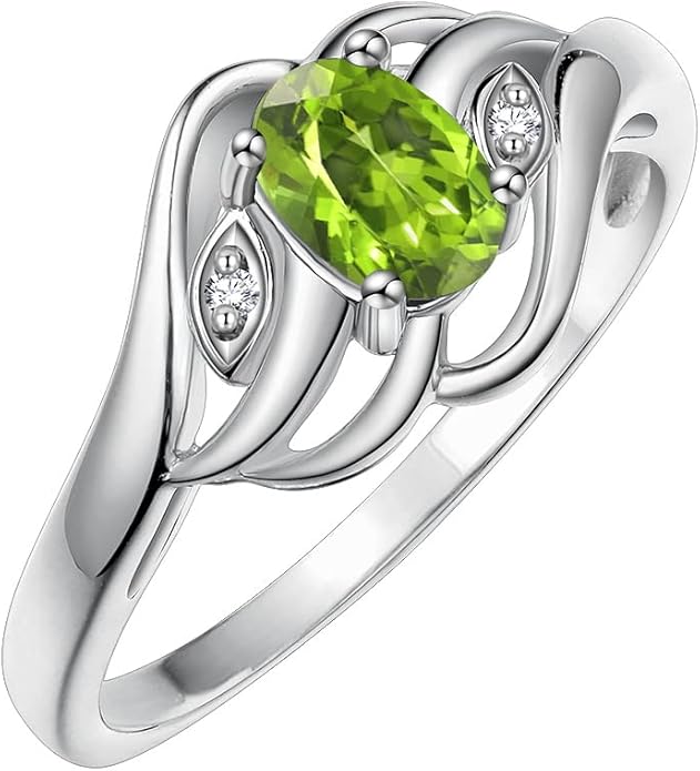 Rylos Ring featuring Classic Style, 6X4MM Birthstone Gemstone, & Diamonds - Elegant Jewelry for Women in Sterling Silver, Sizes 5-10