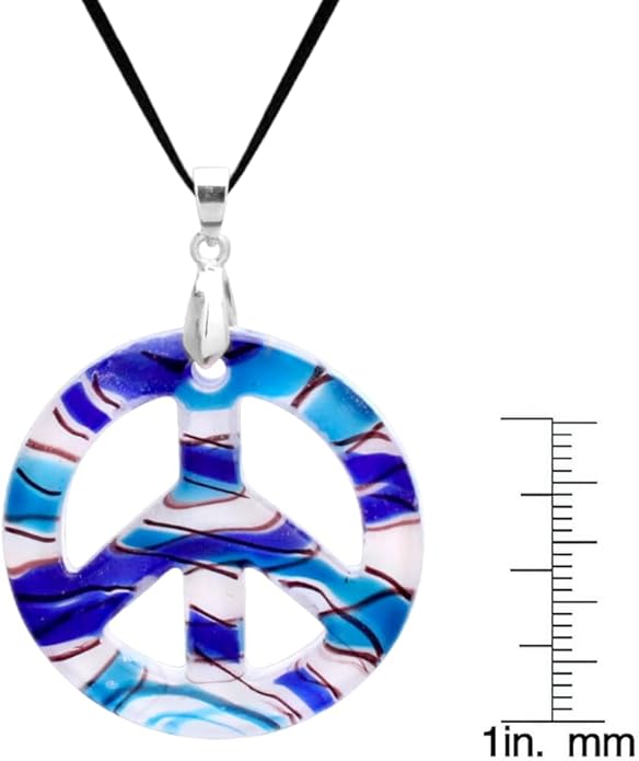 BESHEEK Murano Inspired Peace Sign Blown Glass Lampwork Art Pendant Necklace for Women Handcrafted Artisan Hypoallergenic Italian Style Jewelry