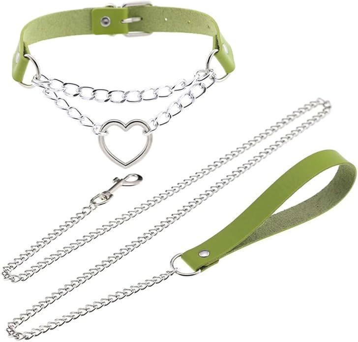 Harajuku Peach Heart Choker Punk Hauling Chain PU Leather Collar Gothic Necklace NightClub Goth Leash Belts