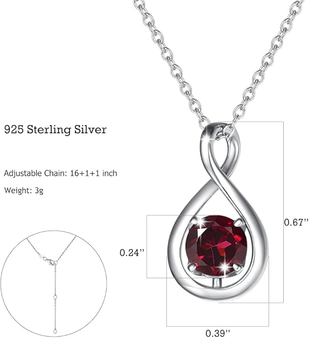 FANCIME Birthstone Necklaces for Women Fine Jewelry Sterling Silver Dainty Infinity Pendant Anniversary Birthday Christmas Gifts for Her Wife Mom Lady Daughter, Chain 16"+2" Extend