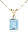 Angara Natural Aquamarine Solitaire Pendant for Women | Emerald-Cut Aquamarine Pendant with Diamond in 14K Solid Gold/Silver/Platinum With 18" Chain | March Birthday, Gemstone Jewelry Gift