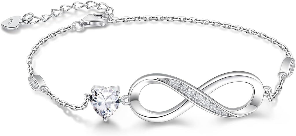 RIVIKO Infinity Love Heart Symbol Charm Bracelet for Women 925 Sterling Silver Adjustable Birthday Valentine’s Day Christmas Mothers Day Jewelry Gift for Mom Women Wife Her Friends