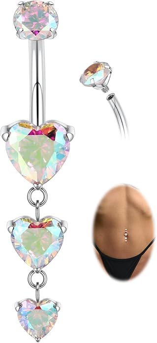 GAGABODY G23 Titanium Belly Button Ring Dangle Belly Rings Belly Piercing Jewelry 14G 3/8 inch 10mm Navel Barbell CZ Navel Piercing Ring
