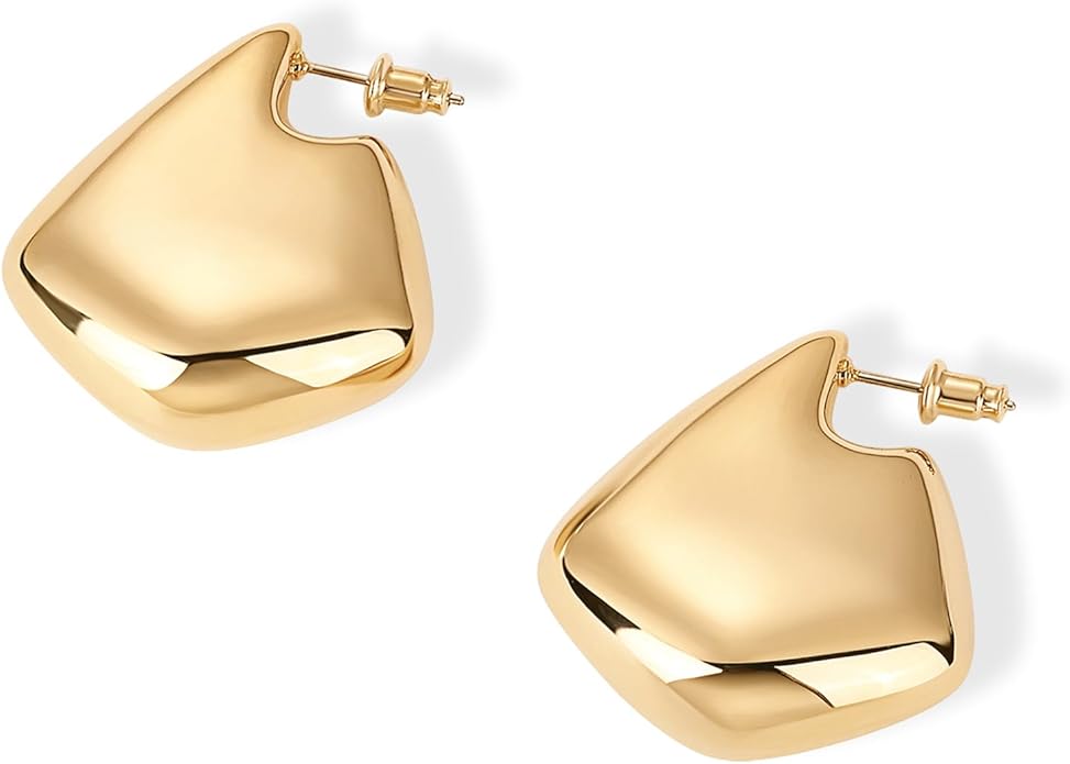 PAVOI 14K Gold Plated 925 Sterling Silver Posts Statement Earrings for Women - Geometric Dome Teardrop Drop Dangle Hoop Chunky Gold Earrings