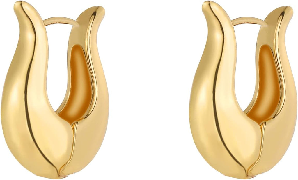 Wgoud 6 Pairs Gold Hoop Earrings Set for Women, 14K Gold Plated Hypoallergenic Lightweight Chunky Open Huggie Hoops Earrings Jewelry for Gifts.